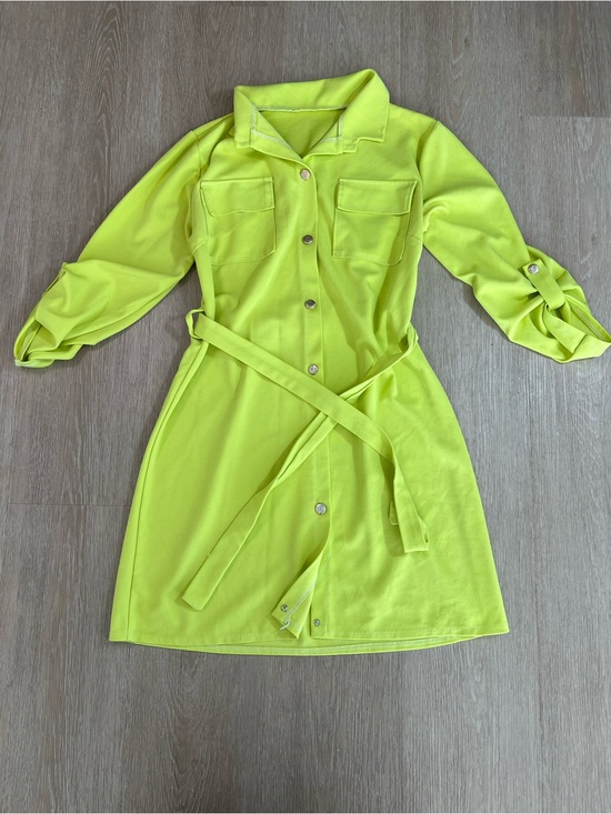 Jackets & Blazers - Neon Yellow Lightweight Overcoat with Belt Vintage Retro Y2K